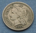 1881 Us 3 Cent Nickel  3c Three Cents 