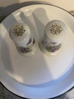 Vintage Lefton Porcelain  Salt   Pepper Shakers  Violets  Gold Trim
