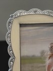 Silver Metal Cream Enamel Picture Frame Jeweled Rhinestones Holds 3 5   x 5    Photo