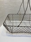 Vtg Metal Wire Chicken Egg Basket Wood Handle Rectangle Farm Country Decor
