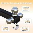 Trailer Hitch Tri-ball Mount With Tow Hook 2 Inch Receiver 10 000 Lbs Gtw Heavy