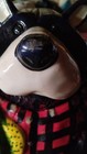 Black Bear Cookie Jar Canister   Red Plaid Shirt Holding Trout Fish   Ceramic  