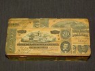 Vintage Reproduction 9  X 4 1 2  Tin Box W   Confederate Bills Money Glued To It