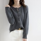 Women s Cashmere Blend Cardigan Solid Color Sweater Simple Crew Neck Jacket Coat