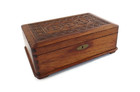 Antique Tea Keepsake Or Jewelry Box Hand Carved Flowers Dove Tailed Corners Lock