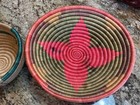 2 Hand Woven Coil Basket Natural Raffia Grass Wicker Bowl Plate Boho Euc