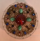 Cut Glass Powder Jar  With Jeweled Lid