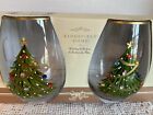 Set Of 2 Ridgefield Home 19 Oz Stemless Wine Glasses Jeweled Xmas Tree Nib