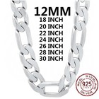 12mm Solid 925 Sterling Silver Cuban Chain Necklace Men 18-30 Inch