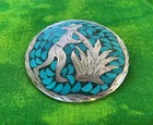 Mexican Silver925 Crushed Turquoise Inlay Brooch pendant Depicts Man Harvesting