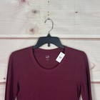 Gap Top Womens M Red Waffle Knit T-shirt Round Neck Long Sleeve Solid Thermal