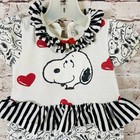 Vintage Snoopy Baby Girls Romper Black White Print Striped Ruffle Red Hearts 12m