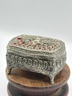 Vintage Filagree Footed Jewelry Box Casket Ornate Angel Red Velvet Lining Japan
