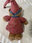 Avon Brown Plush Teddy Bear 1981 With Red Striped Outfit   Hat  Washable
