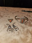 Vintage Possibly Native American Origin Silver   Coral Cuff  Ring   Earrings