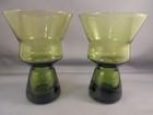 Pair Vintage Mid Century Modern Morgantown Green Glass Barton Candleholders
