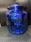 Vintage Planters  mr Peanuts  Cobalt Blue Glass Jar  lid 12    