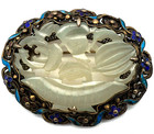 Chinese Hand Carved Jade Hardstone Brooch Flowers Set N Gilded Silver Filigree
