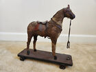 Antique German Horse Pull Toy With Saddle On Platform With Wheels Early 1900 s