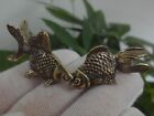 A Pair Of Antique Style Solid Brass Couple Goldfish Lovers Animals Statues