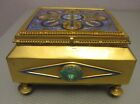 Antique Art Nouveau French Dore Box Gilt Bronze Cloisonne Enamel Jeweled Casket