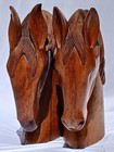 Solid Mahogany Worth B  Haines Carved Horse Heads Sculpture Equestrian Artisan
