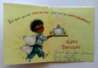 Boy Carries Cake Hallmark Vintage Birthday Greeting Card  b15