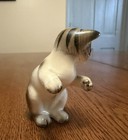 Porcelain Cat Figurine Gray   White Striped Tabby Kitten Standing Paws Up