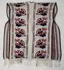 Vintage 70 s Mexican Knit Serape Poncho Tie Front Fringe Trim Aztec Cuauhtemoc