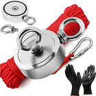 1300 Lbs Strong Fishing Magnet Kit Double-sided Pull Force And Rope Carabiner Us
