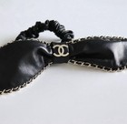 Chanel Cc Lambskin Hair Tie Black Gold 