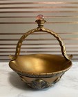 Gold Resin Bowl Jewel Handle Scroll Design Floral Leaves 8 5  X 8 