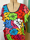 Vtg Mexican Huipil Dress Oaxacan Multicolor Hand Embroidered Birds Floral Osfm