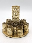 Vintage Gold Tone Filigree Lipstick Holder Vanity Organizer Multi Slot Ornate