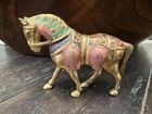 Antique Brass And Enamel Painted War Parade Horse Statue  Hand-crafted 4 5x3 25