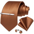 Mens Silk Necktie Solid Color Tie And Pocket Square Cufflink Tie Clip Set Wov   