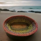 Vtg Colorful Hand Woven Coiled Pine Needle Oval Basket Multicolor 12 5 Length