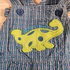 Vintage Baby Oshkosh Bgosh Blue Seersucker Dinosaur Vestbak Shortalls 12m