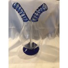 Vintage Cruet Oil And Vinegar In One   Hand Blown Clear Glass  cobalt Blue Swirl