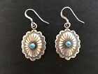 Navajo Sterling Silver Turquoise Oval Concho Earrings Signed F