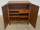 Solid Teak Wine Liquor Storage Bar Cabinet Mid Century Modern Style Double Door