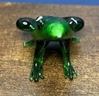 Lampwork Miniature Handblown Made Art Glass Frog Figurine Green Black Dot Hand