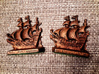 Pair Of Vintage Cast Iron Bronze Sailboat Ship Nautical Bookends