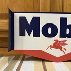 Mobil Gas Oil Flange Sign Pegasus Garage 2 Sided Vintage Style Wall Decor