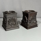 Antique Cast Bronze Pedestal Candle Holders Pair Neoclassical Shell Scroll