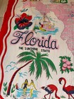 Vintage Fl Florida Map Huge Silk Scarf Red Pre-disney Fl Hand Screen 50s 30x30in