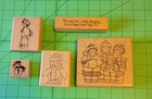Vintage Christmas   Holiday Wooden Rubber Stamp Lot - Carolers  Penguin  Snowman