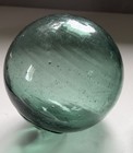2 Vintage Japanese Glass Fishing Floats Aqua Green Net Buoys 13    10 