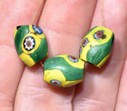 Antique Venetian Green Italian Millefiori Glass Beads Oval Shaped  African Trade