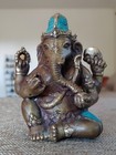 Antique Indian Turquoise Bronze Sculpture Hindu Elephant God Ganesha Art Statue